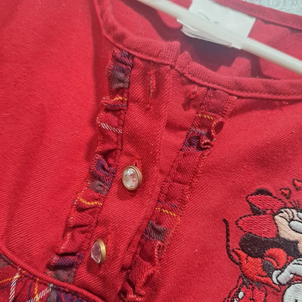 Disney Store Girls Red Plaid‎ Mickey Minnie Christmas Nightgown 7/8 Holiday Cozy